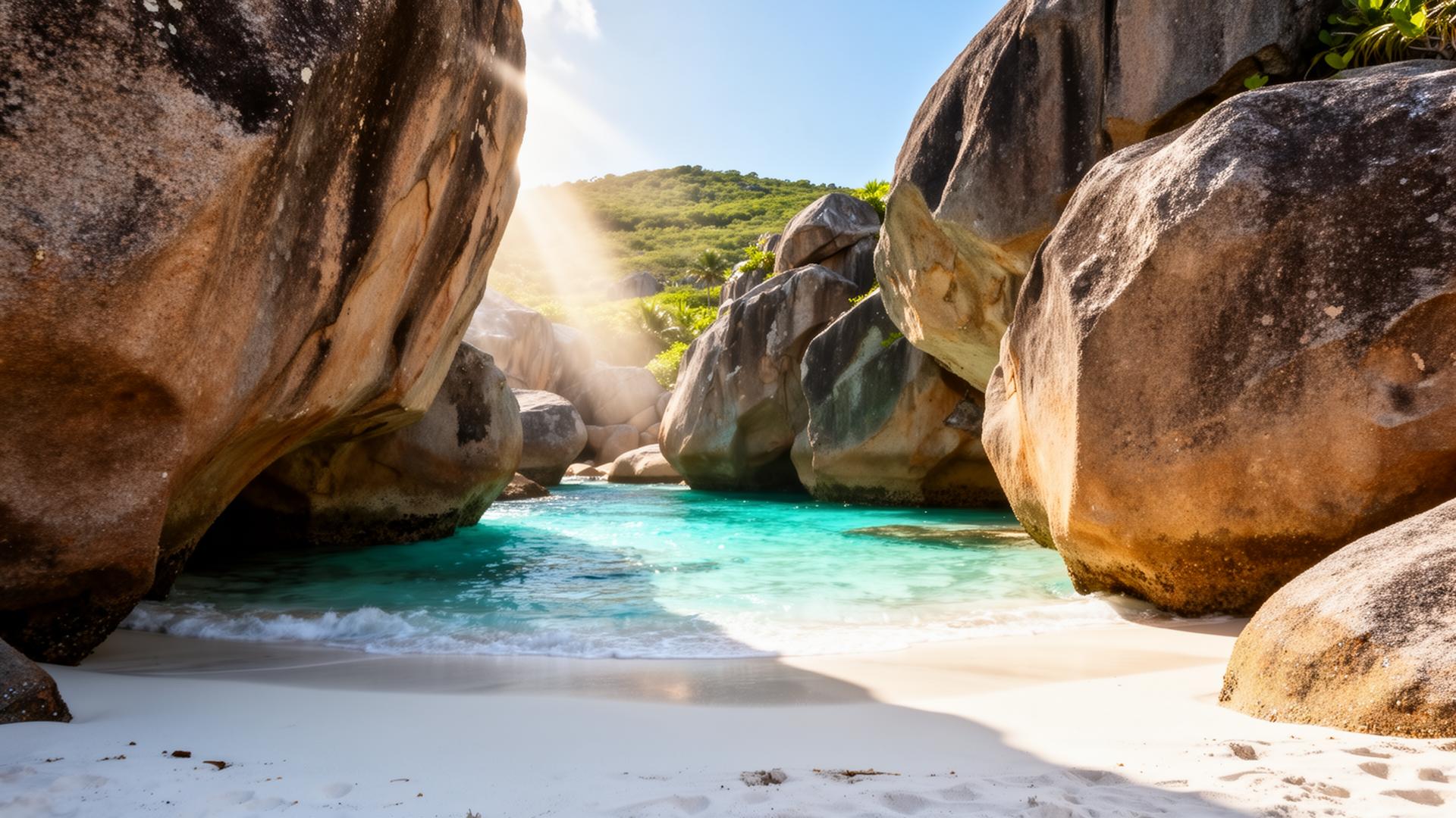 Granite boulders and turquoise water at The Baths, Virgin Gorda